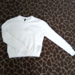 Divided Fuzzy Eyelash Crew Sweater White - XS